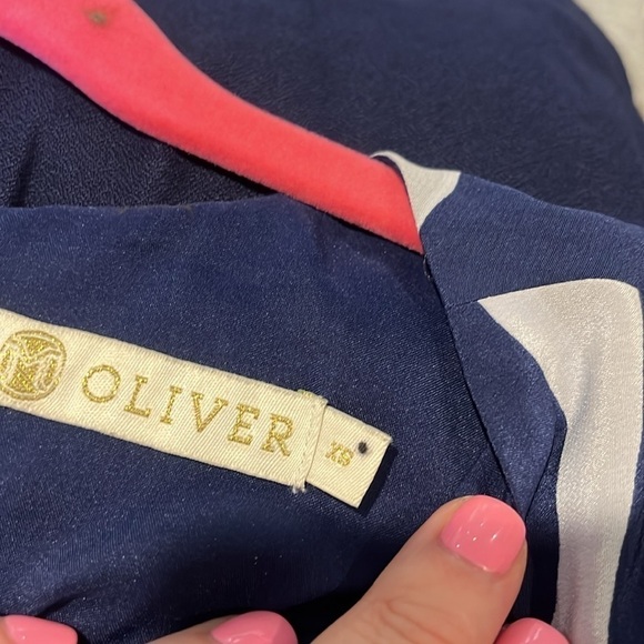 Marie Oliver navy stripe silk dress, XS - Picture 6 of 8